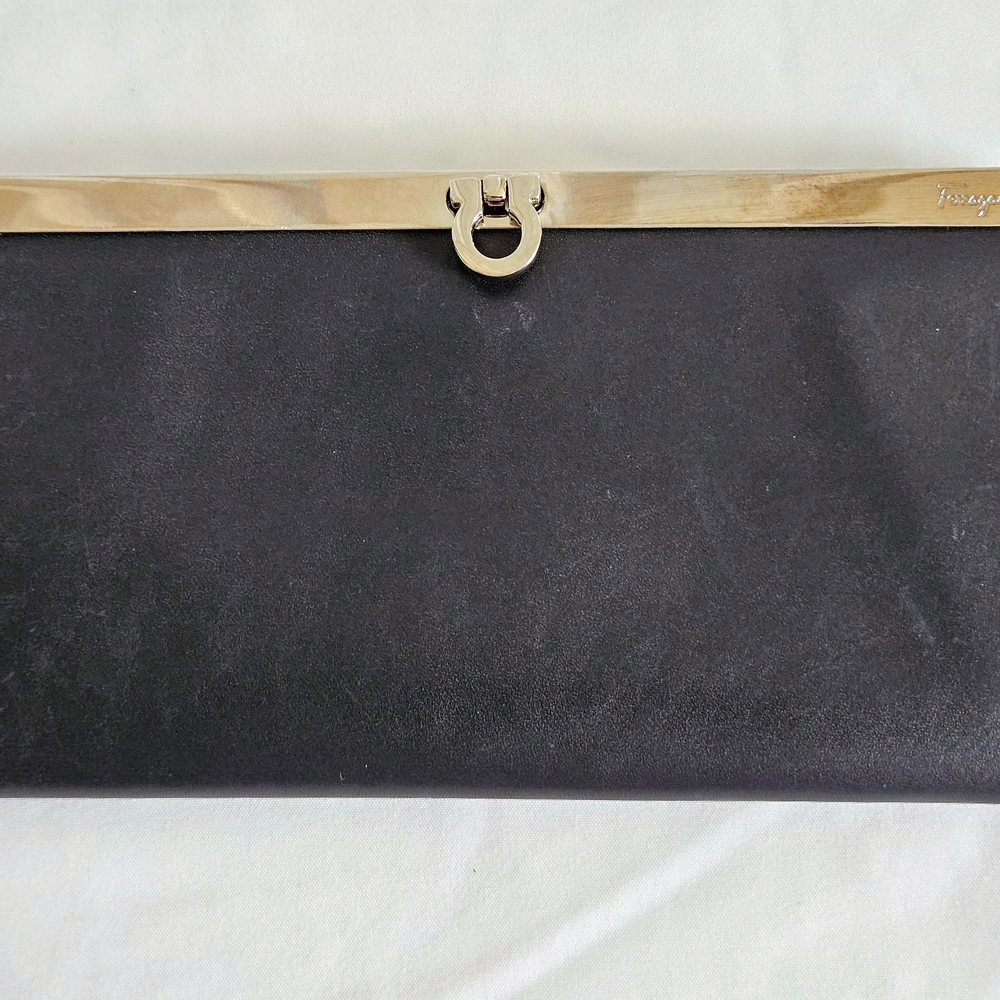 Salvatore Ferragamo Black Wallet with Gold Accent